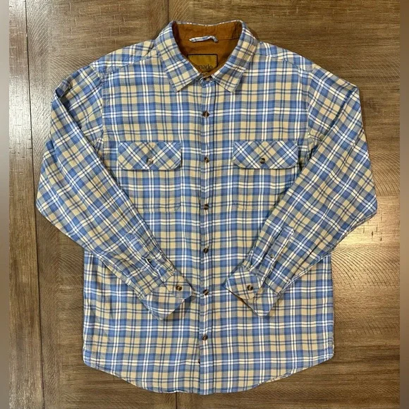 Venado Men’s Flannel Blue Plaid Button Down Shirt Long Sleeve 100% Cotton Large - Picture 14 of 15